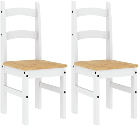 vidaXL Dining Chairs 2 pcs, Side Chair for Dinner Breakfast, Dinner Chair for Kitchen, Dining Room Seat, Farmhouse Style, White Solid Wood Pine