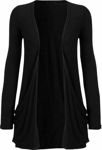 SXME MIGHT SAY Women's Casual Pocket Cardigan, Long Sleeve, Open Front, Waterfall Mid-Length, UK Plus Size (UK, Numeric, 8, 26, Regular, Regular, XL (16-18), Black)