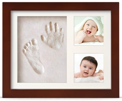 PewinGo Cadre Empreintes Bébé, Kit Empreinte Pieds et Mains Bebé pour Cadeau Nouveau Né Naissance, Personnalisé Kit d'impression de Cadre Photo pour Bébe-Café