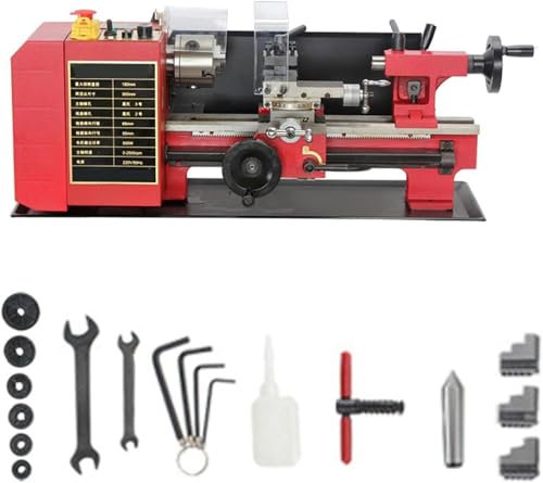 AFLEPCBRQ Mini Torno De Metal De 7,09 X 11,8 Pulgadas, 500 W, 2500 RPM, Velocidad Variable con Mandril De 3 Mordazas For Torneado, Perforación Y Roscado De Metales