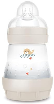 MAM Easy Start Anti-Colic Baby Bottle (160 ml) | 0+ Mon | Babyflasche für Neugeborene | Mit Bodenventil | 94% Akzeptanz | 96% Hebammen-Empfehlung | 80% weniger Koliken | Robbe/beige/cotton
