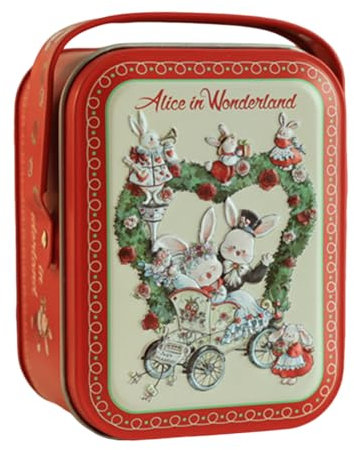 Generic Vintage Romantic Rabbits Candies Tin Box with Handle Multi-Purpose Portable Biscuits Storage Box for Sweets Chocolate Alice Wedding Car 10.5 x 7.8 x 6 cm