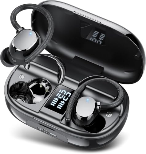 Wireless Headphones, Bluetooth 5.3 Headphones Sport with 4 ENC Noise Cancelling Mic, 128H Earphones with Earhooks HiFi Stereo Deep Bass, IP7 Waterproof, Wireless Earbuds for Sport/Gym/Running