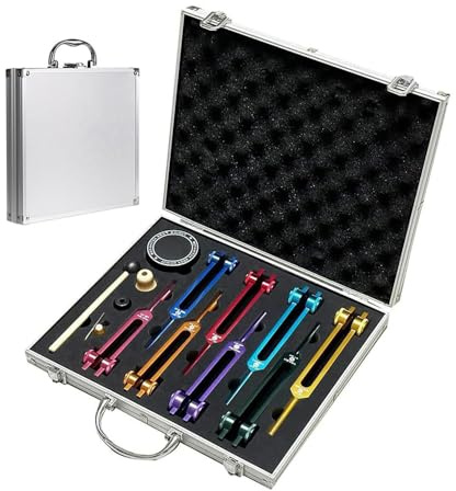 Diapason Therapeutique,Set de 8 diapasons avec base + 1 marteaux en silicone et chiffon de nettoyage, idéal pour la thérapie, pour la thérapie des chakras,la ThéRapie par le Son, le Soulagement Stress