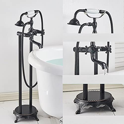 HTTGDGDH Robinet De Douche sur Pied en Bronze Noir À Deux Poignées, Mitigeur d'eau Chaude Et Froide pour Salle De Bain, Baignoire, Robinet De Douche, Mitigeur De Douche, Doré, Typ