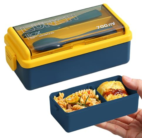 Caja Bento de 24 onzas para adultos, recipientes de alimentos con divisores, recipientes de almuerzo, recipientes de almuerzo para adultos, sin BPA, 7.7 x 3.6 pulgadas (azul)