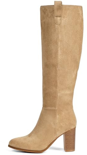 Vipost 3.3-inch Round Toe Suede Knee High Fall Boots for Women,Tall Long High Heel Chunky Block Boots with Side Zipper, Fall Winter Fasion 2025