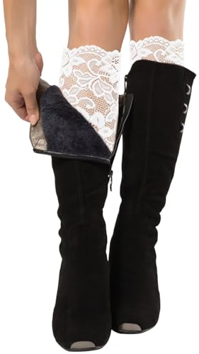 NICENEEDED Boot Cuffs for Women, Fashion Stretch Lace Leg Warmers Socks Topper Cuff, Stretch Lace Boot Cuffs