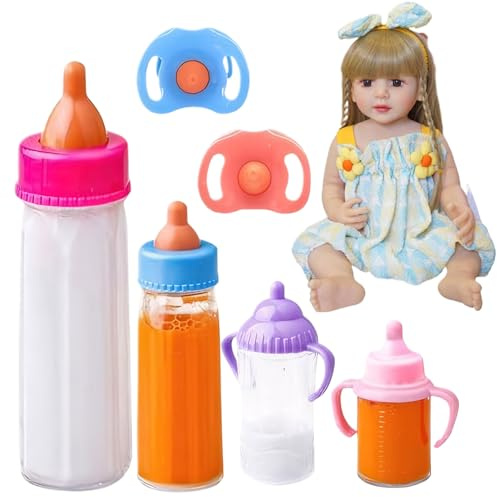 Gcroet Baby Doll Bottles Set Cute Baby Doll Bottles Simulation with 2 Toy Pacifier Disappearing Milk Bottle Accessories for Kids Christmas Birthday Gifts..