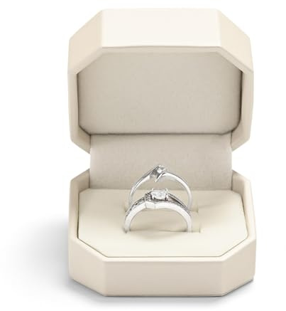 Oirlv Octagonal PU Leather Double Ring Box Couple Ring Storage Case, Cream Wedding Gift Box for Two Rings