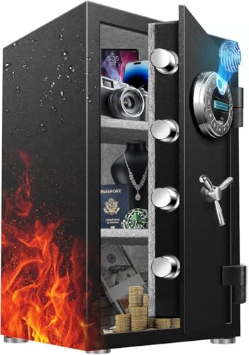 Large 8.0 Cu Ft Fireproof Waterproof Biometric Safe with Fingerprint Keypad Lock, 120LB Heavy Duty Security Safe for Home Office Documents Jewelry Guns Cash, LED Light Type-C Handle