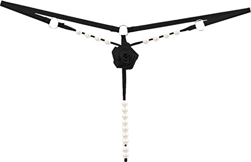 Womens Sexy Micro Pearls G-String Massage Chain Lingerie Thong Panty V-String Low Waist Night Flirty Stretch Elastic Smooth Soft Lightweight Slim Fit Lingerie Underwear