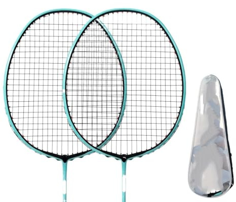 CaFfen Badminton Set Racchetta da Badminton in Fibra di Carbonio e Lega Titanio 4U 85g Attrezzatura Sportiva Allenamento(2PCS Green Sacks)