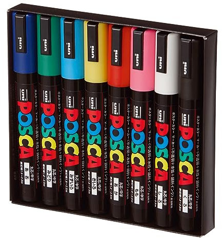 POSCA 182512 - POSCA Marker mit mittelfeiner Rundspitze, 8er Set, Grundfarben
