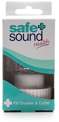 Safe and Sound Pill Cutter, Heavy Duty Clear Plastic Pill Crusher and Pill Storage Container. Overall size 9.5cm x 5cm