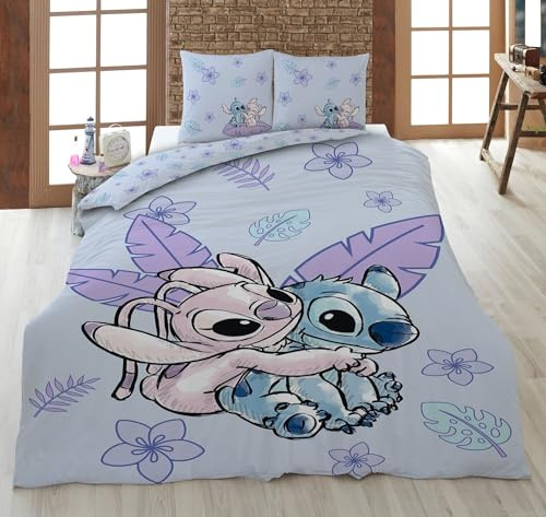 Aymax Lilo und Stitch - Set di biancheria da letto double-face, 2 pezzi, 135 x 200 cm, 100% cotone