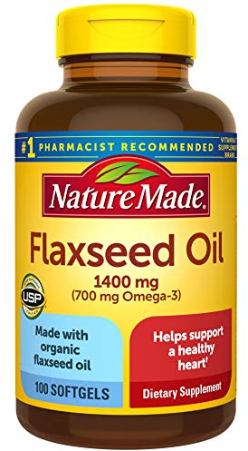 Flaxseed Oil 1400 mg Softgels, 100 Count for Heart Health