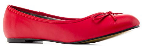 Andrés Machado Red Faux Soft-Leather Ballet Flats - Women Ballerinas - Bow tie, Size UK 11.5 / EU 46