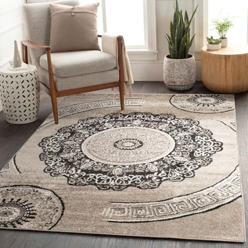 TT Home Kurzflor Wohnzimmer Teppich Vintage Mandala Muster Orient Optik Beige Braun, Größe:200x280 cm