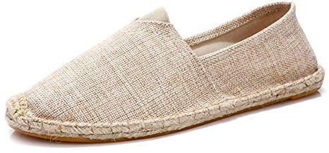 SHELAIDON Chaussures de plage en paille en lin Espadrilles en toile pour hommes et femmes à enfiler (T45, brun clair)