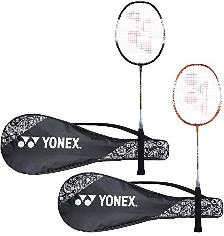 YONEX ZR 100 Light Aluminium Badminton Racquet with Full Cover (Black & Black, Made in India) Set of 2
