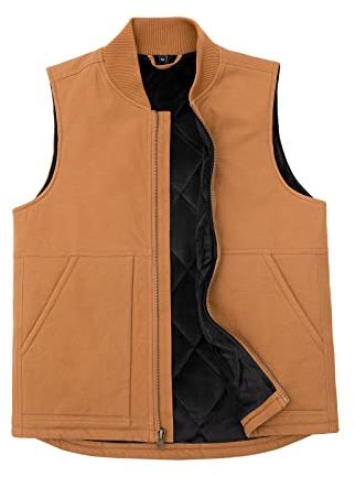 Arctic Gilet de travail matelassé doublé et délavé avec fermeture éclair intégrale en toile robuste pour homme, Marron canard, X-Large