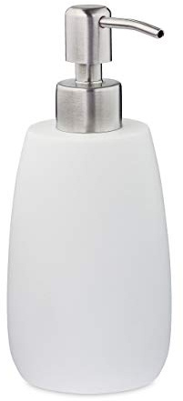 Relaxdays Dispenser di Sapone, 300ml, Portasapone Ricaricabile Manuale, Accessorio Home Bagno & Cucina, Rotondo, Bianco