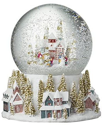 Globo de nieve de Navidad grande con diseño de paisaje alpino nevado, base decorativa