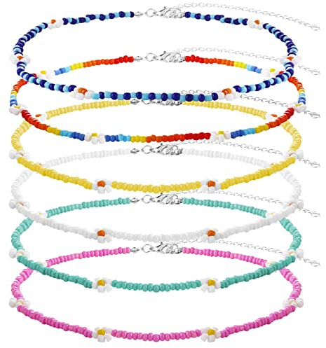 Yolev 6 Pezzi Girocollo Collana Boho con Perline e Fiori Fatti a Mano per Ragazze Adolescenti