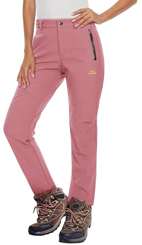MAGCOMSEN Women's Hiking Pants Waterproof Insulated Snow Ski Pants Fleece Lined Winter Outdoor Hunting Grey Pink L