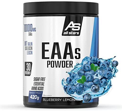 All Stars EAA Powder Blueberry Lemonade I Aminosäuren hochdosiert I 420g Pulver mit 10.000mg EAAs pro Portion I BCAA Supplement mit L-Leucin + L-Valin + L-Isoleucin I Shake zuckerfrei