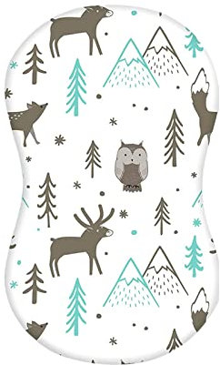 Hiseng Baby Spannbettlaken Spannbetttuch für Beistellbett & Kinderwagen, Pflanze Blätter Matratzenschoner Spannbettlaken Baumwolle Stubenwagen Bezug Matratzenbezug (Eule,82x41cm)