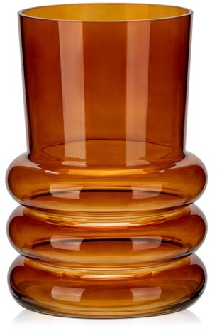 Amber Glass Flower Vase, 7 x 4.7 Thickened Hydroponic Flower Vase Modern Geometric Glass Vase for Home Living Room Wedding Centerpieces Office Table Decor