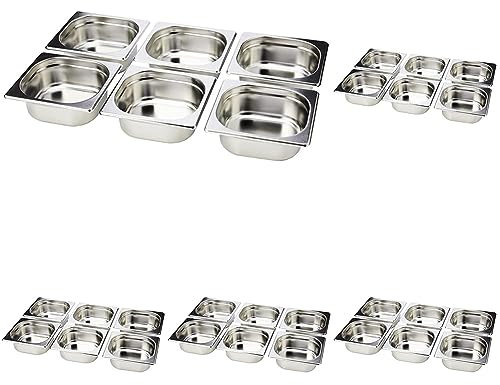 Vogue K985 Stainless Steel 1/6 Gastronorm Pan 65mm Deep Food Container Storage, Silver (Pack of 5)