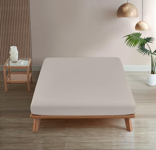 Homesty Premium Spannbettlaken – 100% Baumwolle Spannbetttuch - 30cm Steg - Bettlaken Öko Tex mit starkem Gummizug - geeignet für alle Matratzen (160 x 200 + 30 cm, Beige)