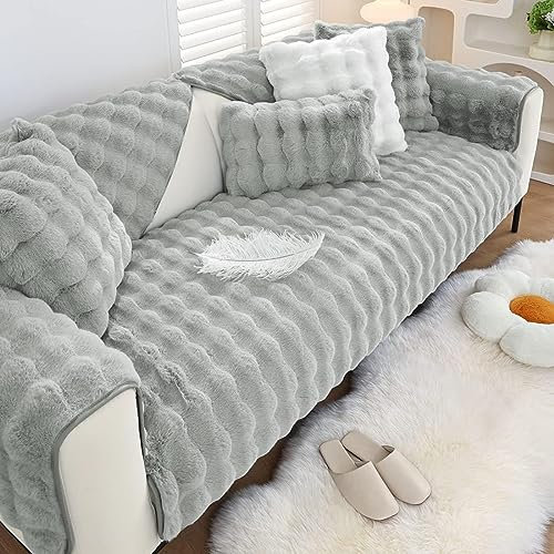 Hufu Kaninchen Plüsch Sofa Überzug L Form, Funny Fuzzy Sofabezug, Winter Sofa Cover Sofa Auflage, Antirutsch Super Weiche Couchüberzug Ecksofa U-Form 1 2 3 4 Sitzer