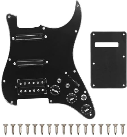 SAPHUE SSH-Coil Splitting Electric Guitar Pickguard Two Mini Humbucker + ONE Humbucker(9K/9K/15K)+Silence Switch Loaded Prewired Scratchplate (Black-Black)