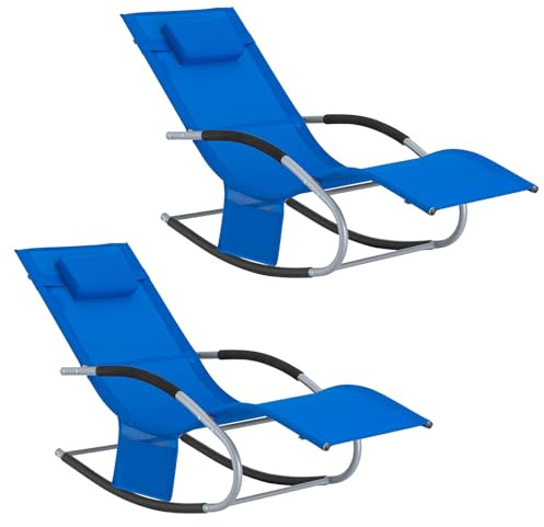 SoBuy Lot de 2 Chaises Longues Transat Pliable Jardin Fer – Bain de Soleil Ergonomique à Bascule Relax – Fauteuil Extérieur Confortable Plage pour Terrasse Balcon Camping, Bleu Royal, OGS28-KBx2