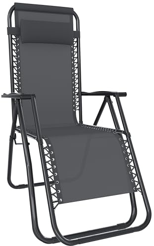 Arreditaly Sedia Sdraio A Gravità Zero Da Giardino Poggiatesta Regolabile Sedia Pieghevole Oscillante Ergonomica Traspirante Zero Gravity Da Esterno Piscina Mare Portata Massima 120 Kg (Grigio Scuro)
