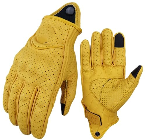 ZiYouao Gants Moto Vintage pour Hommes et Femmes, Protection Écran Tactile d'Été Perforés pour Motocross, Jaune (Yellow Hole, L)