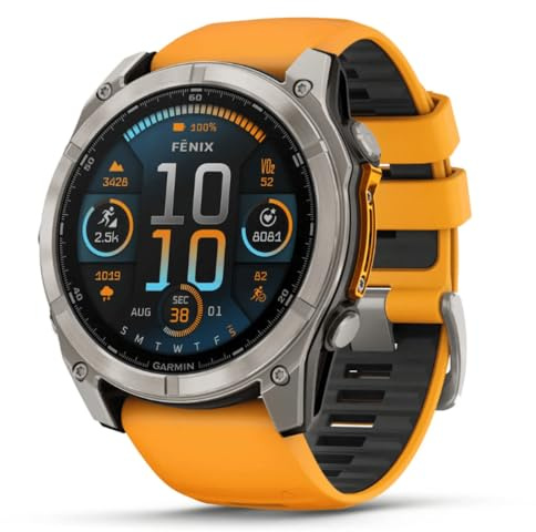 Garmin Fenix 8-51 mm, AMOLED, Titanio Zafiro con Banda de Silicona SPARKORANGE/Grafito
