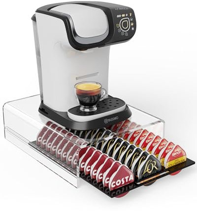LifeMoreasy Transparenter Kapselhalter-Kaffeepadhalter schublade für 42 Tassimo Kapseln, Kaffeekapseln Aufbewahrung Organizer-Fließender Auszieh-Design, Robuste Kapselmaschine Ständer