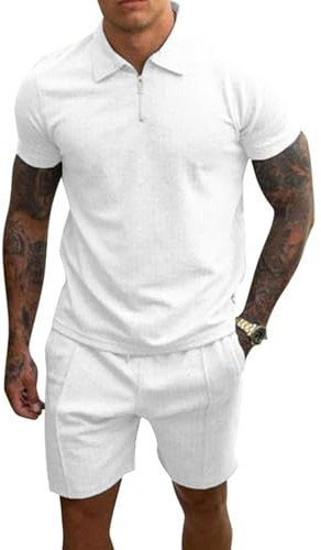 PRIVIMIX Chándal de Verano para Hombre 2 Piezas Manga Corta Camisetas de Polo y Correr Conjunto de Camisas Pantalones Cortos Negocios Ropa de Ocio