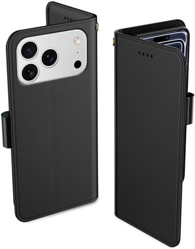 Aiziki Coque pour iPhone 17 Pro, Etui Protection Housse Premium en Cuir PU, [Pochette de Portefeuille] [Fermeture Magnétique] [Etui à Rabat]- Noir