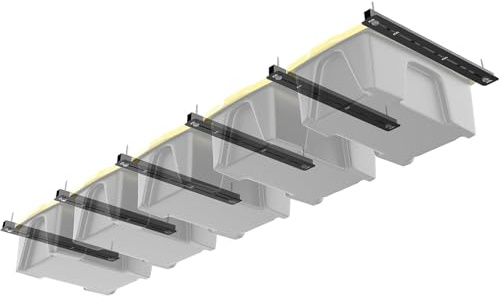 Gr8 Home 6 Piece Metal Overhead Storage Utility Bin Rack Brackets Garage Ceiling Tote Box Container Organiser Support Rails Shelving System Holds Upto 5 Containers (Containers Not included)