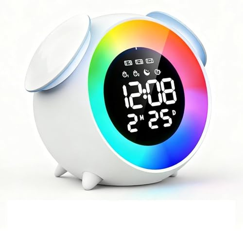 PORFOYO Wecker Kinder, Lichtwecker, Kinderwecker Digital mit Nachtlicht, Schlaftrainer für Jungen und Mädchen mit Dualem Alarm, Snooze und Timer, Farbwechsel Licht, Kinder Schlafzimmer