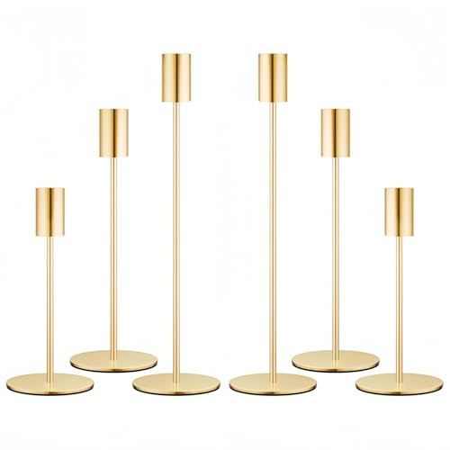 Sitbfoam Set di 6 candelabri per candele, 23/28/33 cm, alti candelabri, perfetti per cene romantiche, anniversari e cerimonie di matrimonio, oro
