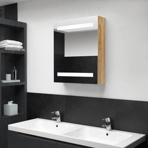 Frdhee Mueble bajo lavabo, encimera, mueble de baño, encimera, armario con espejo LED para baño de aspecto de roble, 50 x 14 x 60 cm, para baños, habitaciones de hotel, estilo moderno