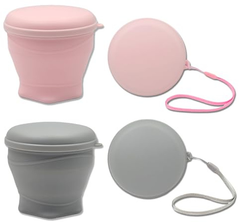 KASESSS 2 Stück 180 Ml Faltbecher Silikon, Tragbarer Faltbarer Becher mit Deckel, BPA-Frei, 304 Edelstahlrand, Wiederverwendbar Silikonbecher Campingbecher fürCamping, Picknick, Reisen, Büro
