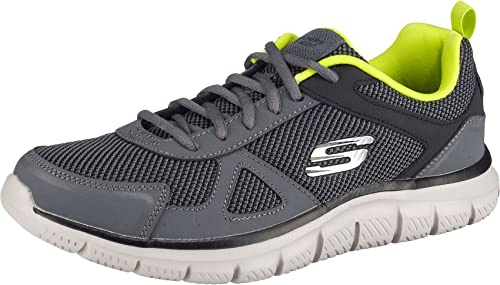 Skechers TRACK BUCOLO, Zapatillas para Hombre, Charcoal & Black Leather/ Mesh/ Lime Trim, 41 EU
